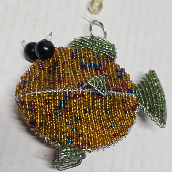 Beaded Fish Ornament Orange Green - Picture 4 of 8